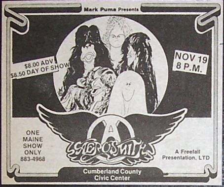 Golden Earring with Aerosmith show ad November 19, 1978 Portland, Maine - Cumberland County Civic Center